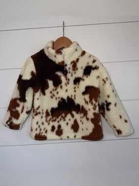 Jett Jax Cow Print Sherpa Pullover 2T GUC Unisex Western Boho Rodeo Cozy Warm